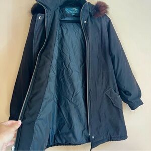 Vintage Northern Glades Bromley Black Hooded Parka with Fox Fur Trim Size M